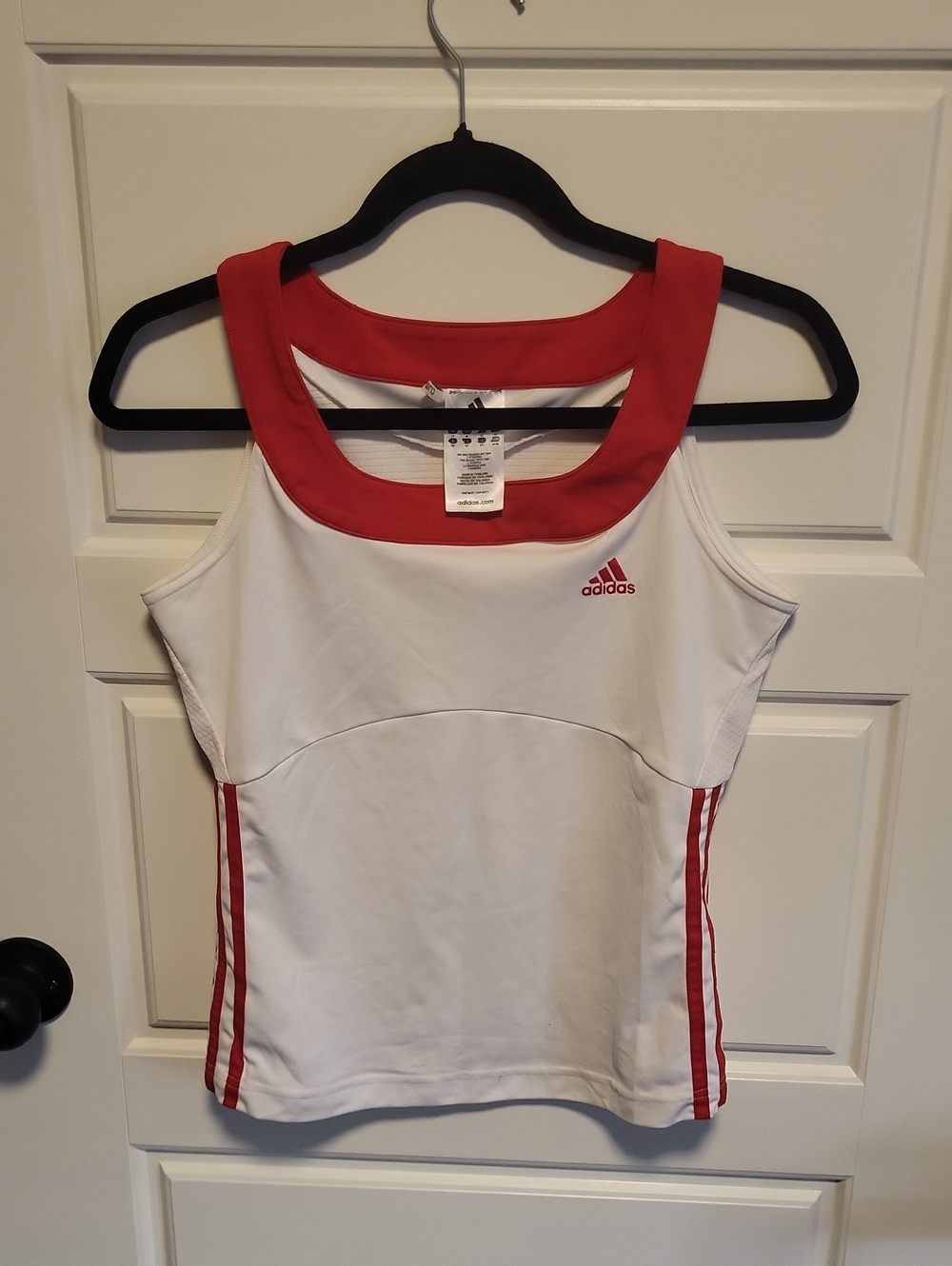 adidas White Tank Top with Red Trim and Side Stripes